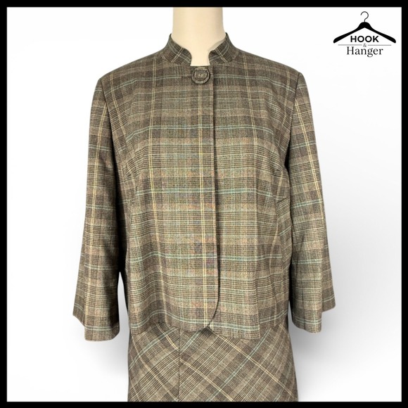 Tapemeasure Plaid Swing Jacket Flared Midi Skirt Suit Set 10 Academia Brown 40s - Picture 3 of 16